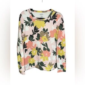 croft & barrow Floral Long Sleeve Sweatshirt - Pink, Green, Yellow size M
